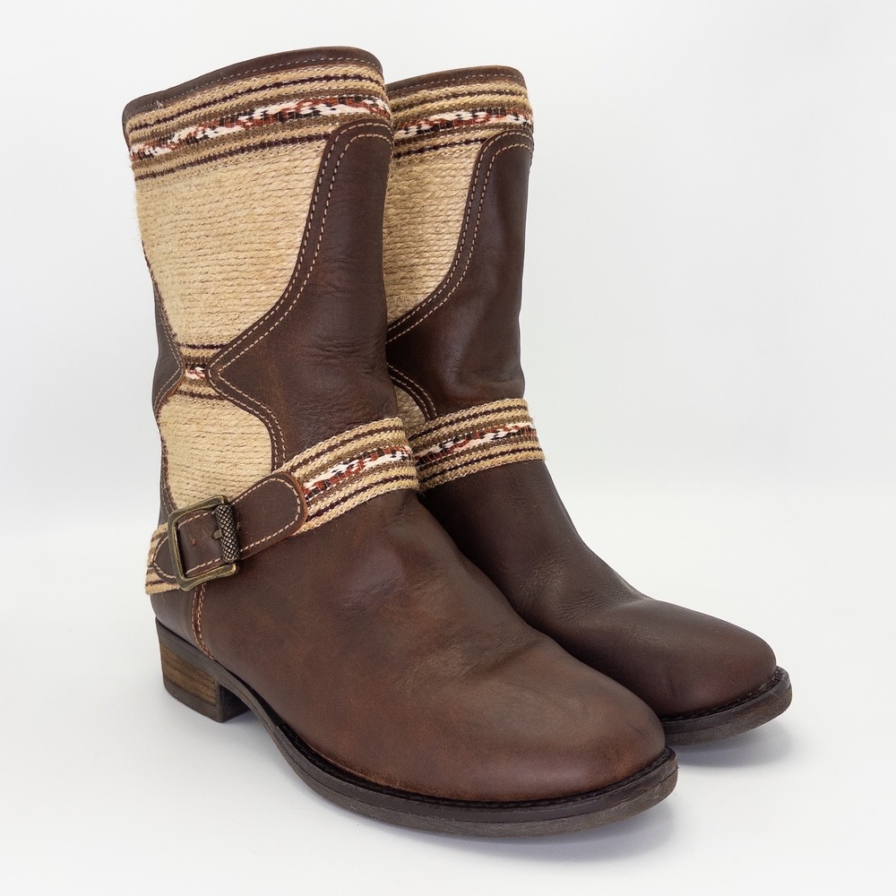 Sbicca Sand Dune 9458 Women's Brown Leather Woven Western Boots Size 6